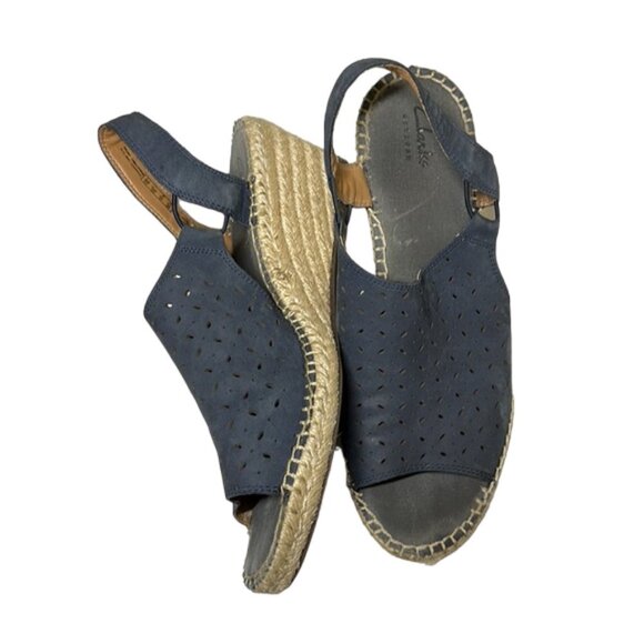 Clarks Women's Petrina Gail Wedge Sandal Navy Espadrille size 10 - Picture 3 of 7